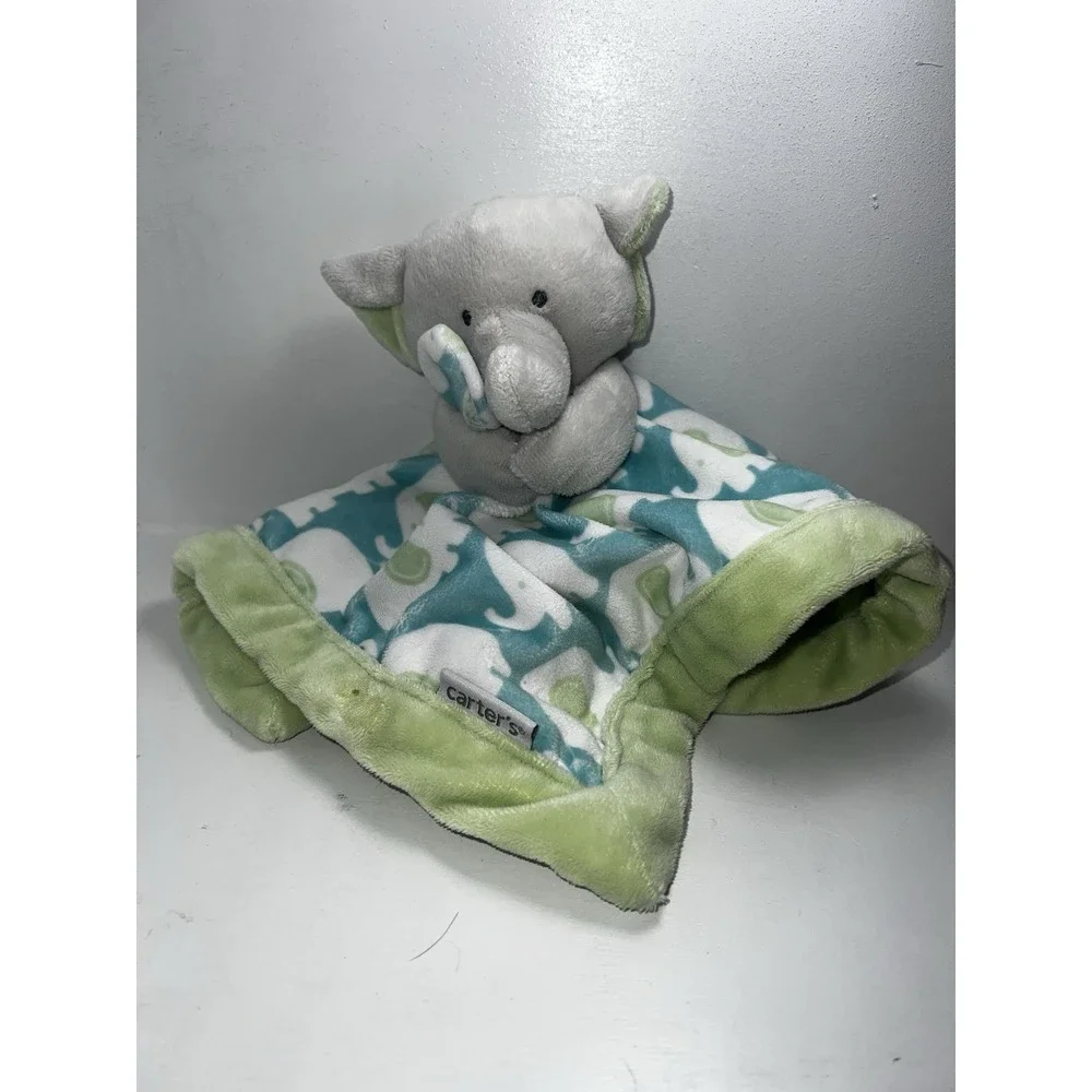Carters 2016 Elephant Lovey Security Blanket Blankie Green Blue Soft